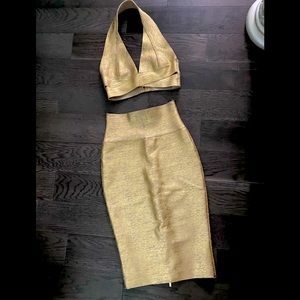Gold bandage skirt & halter top